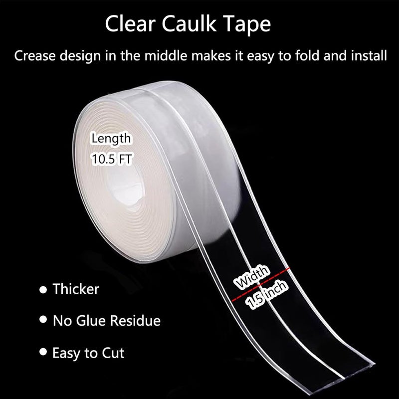GHAMYEE Clear Caulk Tape Self Adhesive Waterproof, Caulking Adhesive Transparent Kitchen and Wall Sealing Tape, Bathroom Sealant Caulk Strip for Toilet, Bath Tub, Sink, Shower Caulking(1.5" x10.5Ft) - Image 2
